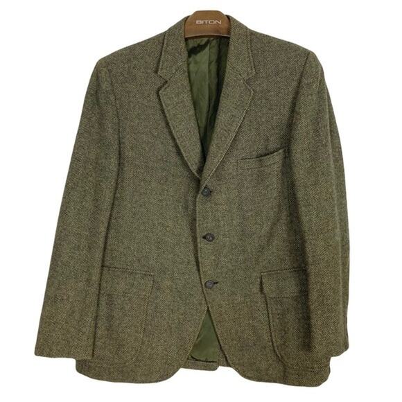 Vintage 60s HART SCHAFFNER & MARX Blazer Jacket Chest 47” Brown Herringbone Wool - Picture 1 of 16